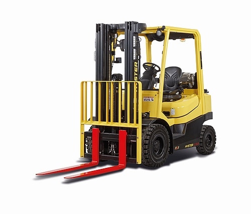 gelber HYSTER Stapler mit offener Kabine